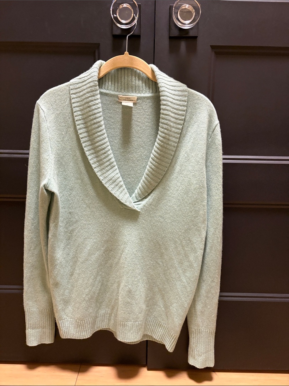 J. Crew 100% Cashmere Sage Green Shawl-Collar Sweater